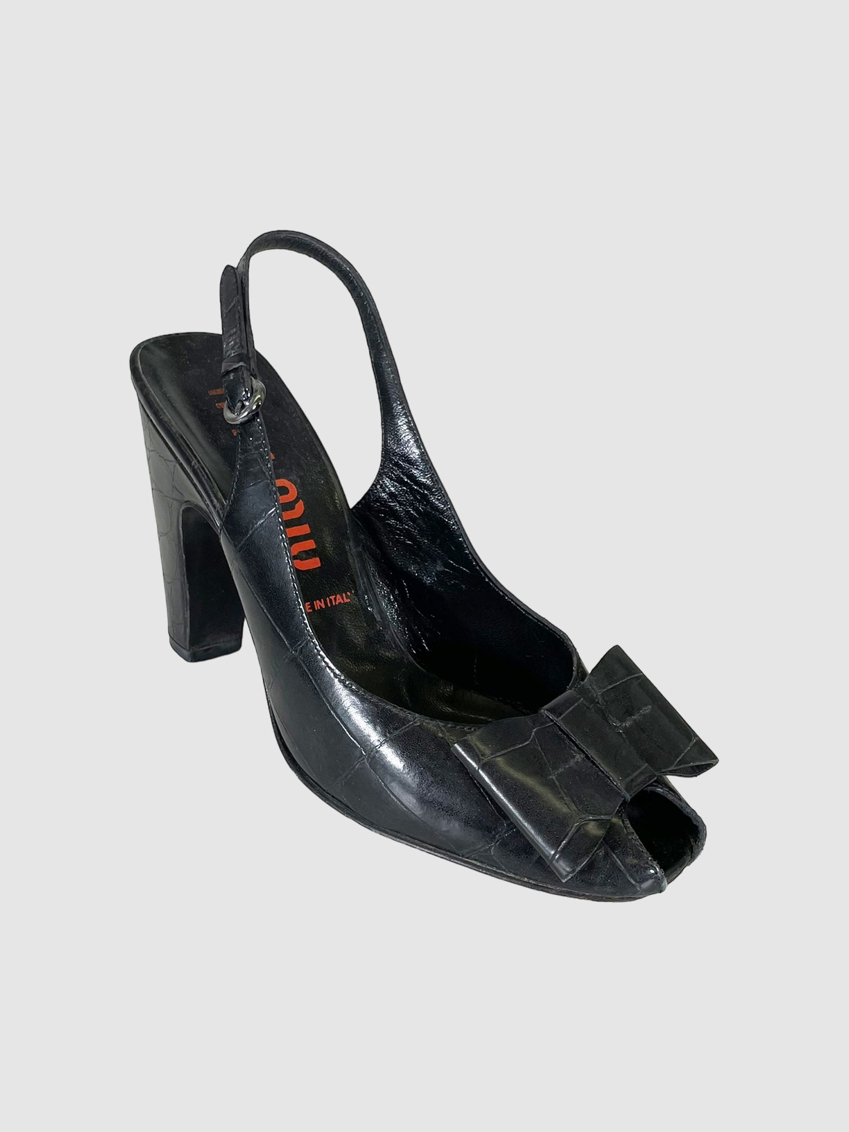 Leather Bow Accent Slingback Pumps - Size 36.5