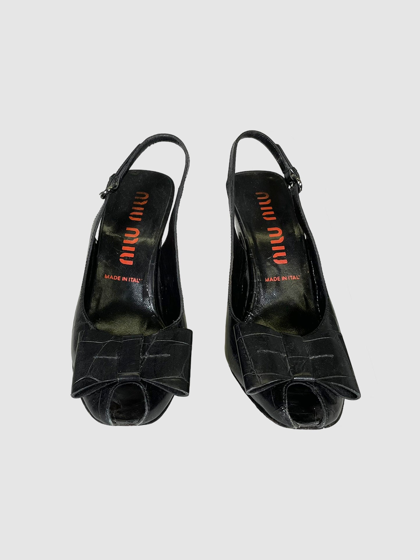 Miu Miu Leather Bow Accent Slingback Pumps - Size 36.5