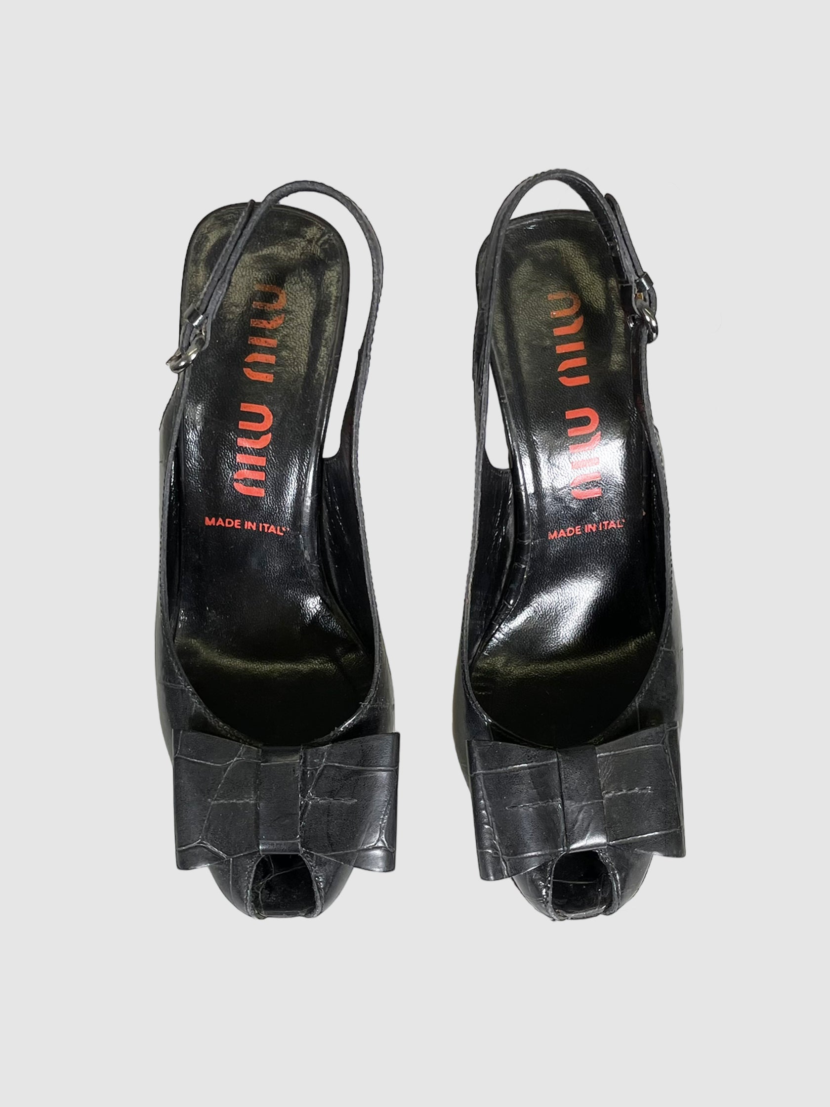 Leather Bow Accent Slingback Pumps - Size 36.5