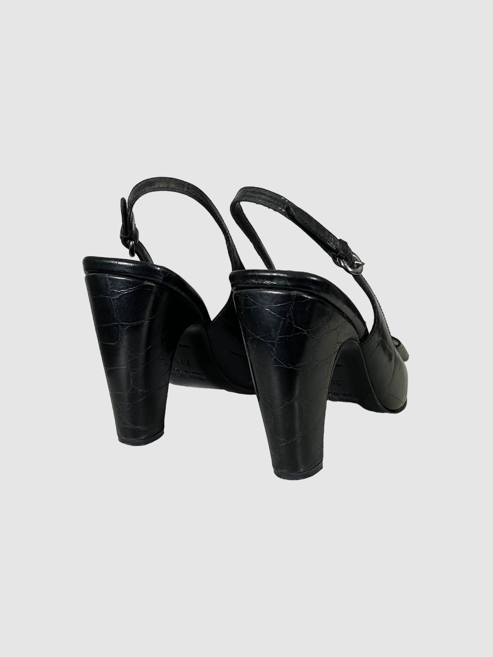 Leather Bow Accent Slingback Pumps - Size 36.5