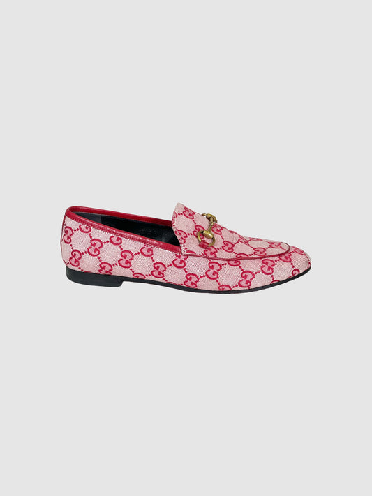 Gucci Canvas Monogram Loafers - Size 37.5