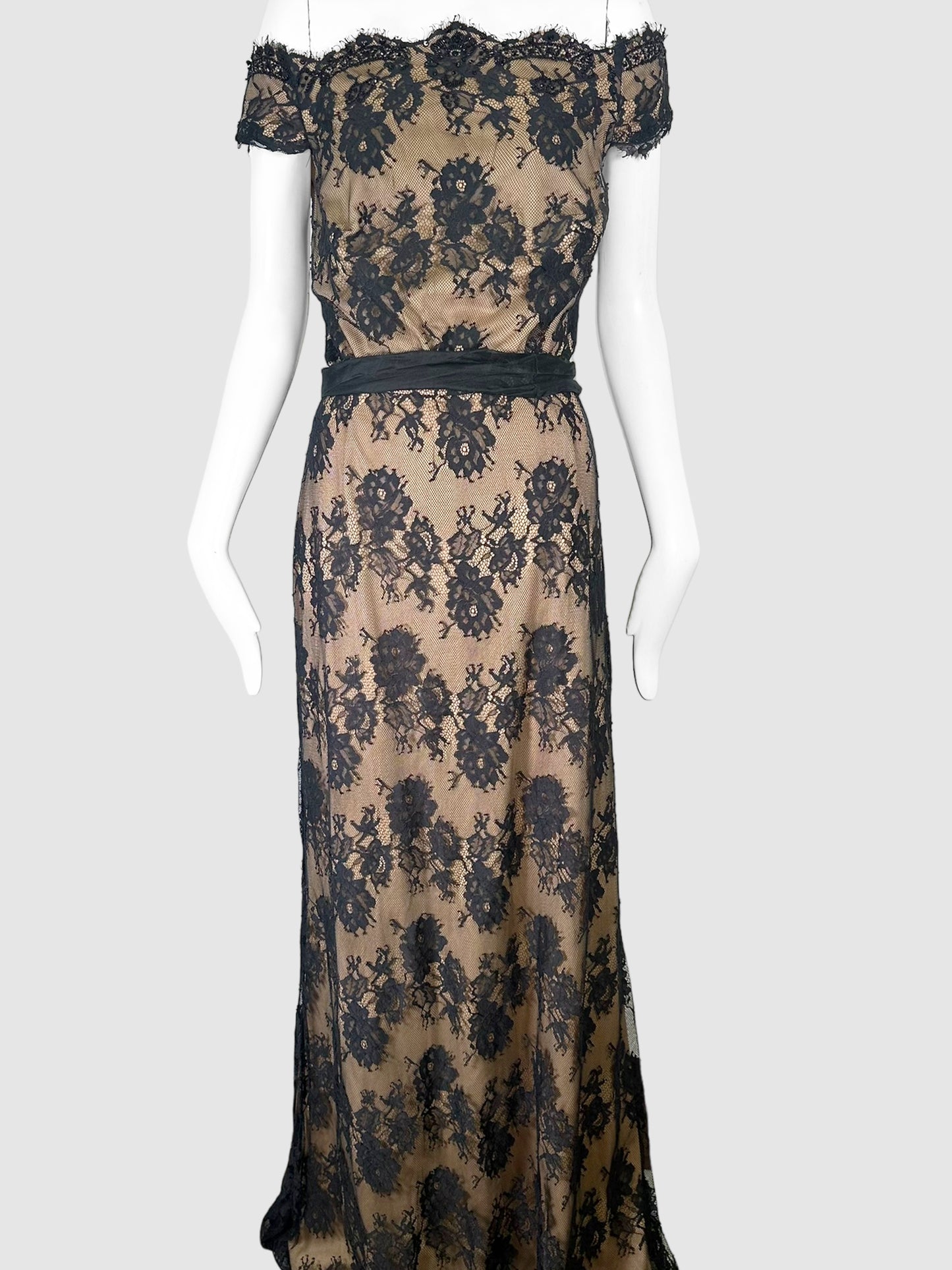 Lace Belted Maxi Dress - Size 12