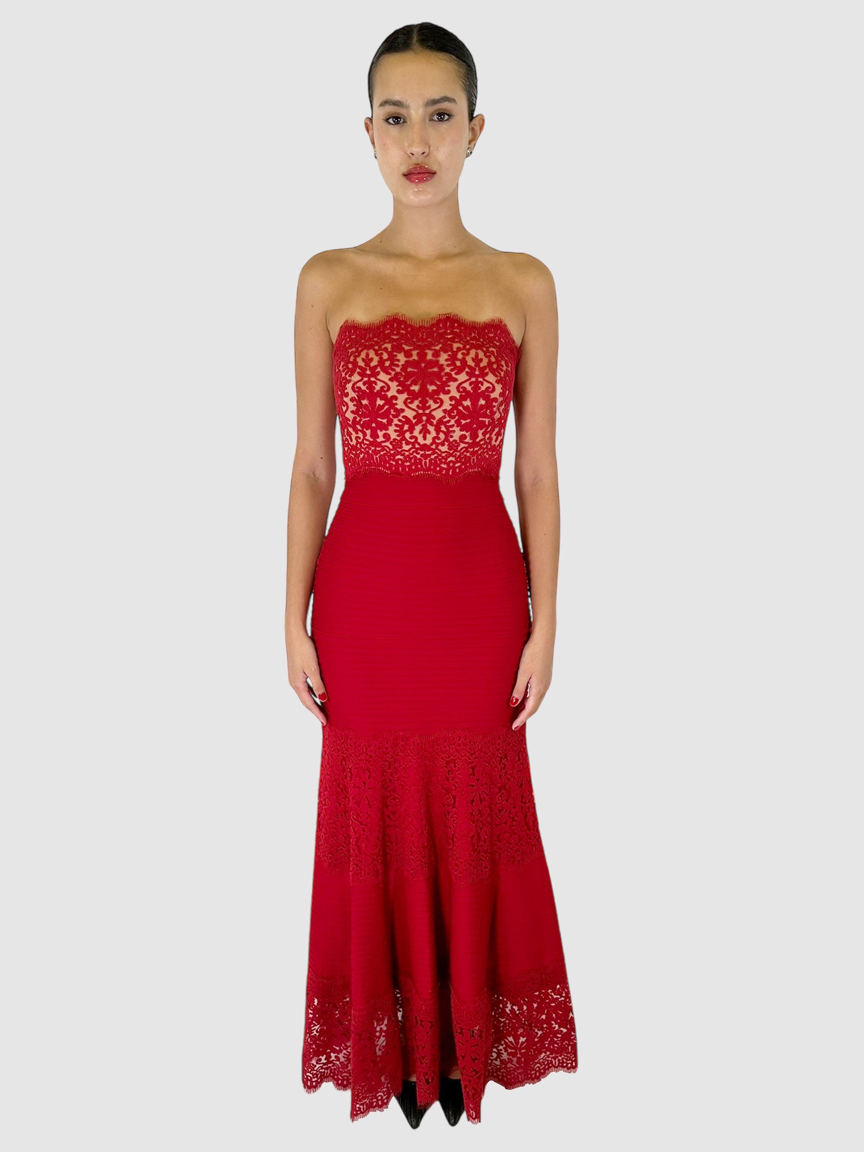 Lace Detailing Textured Maxi Dress - Size S