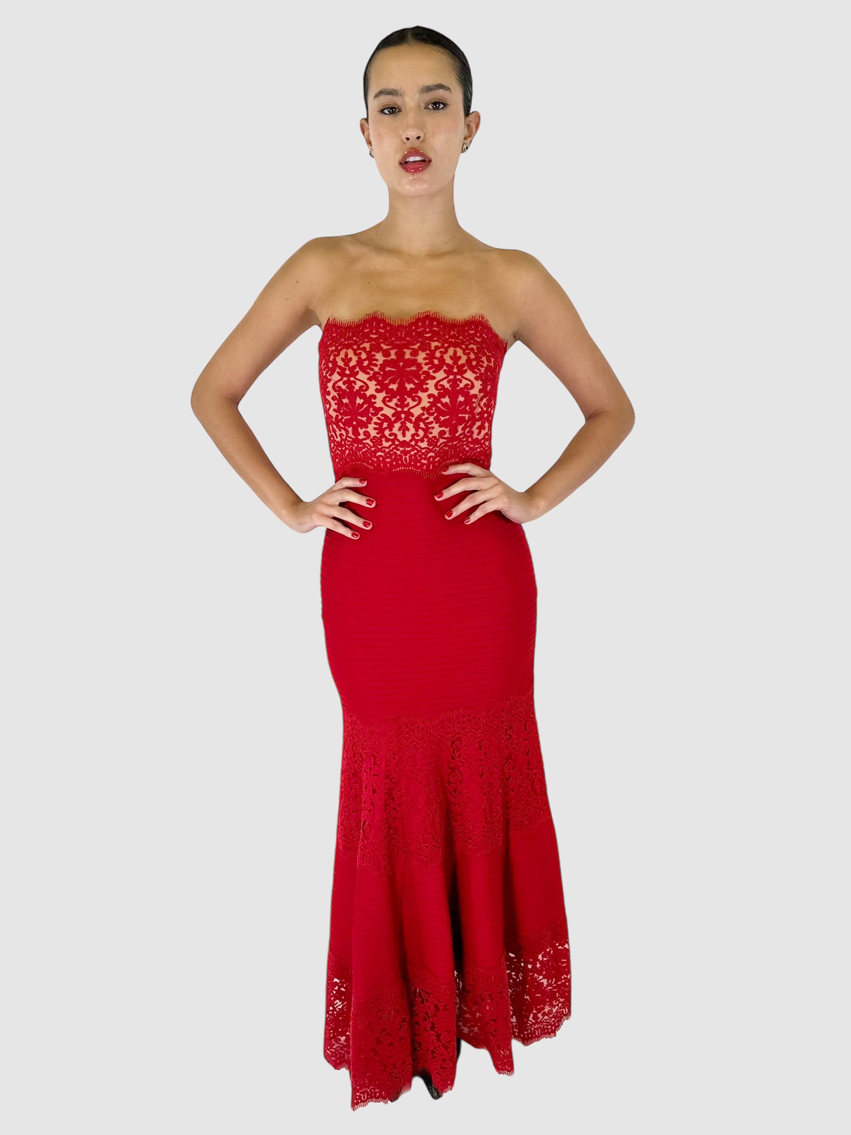 Lace Detailing Textured Maxi Dress - Size S