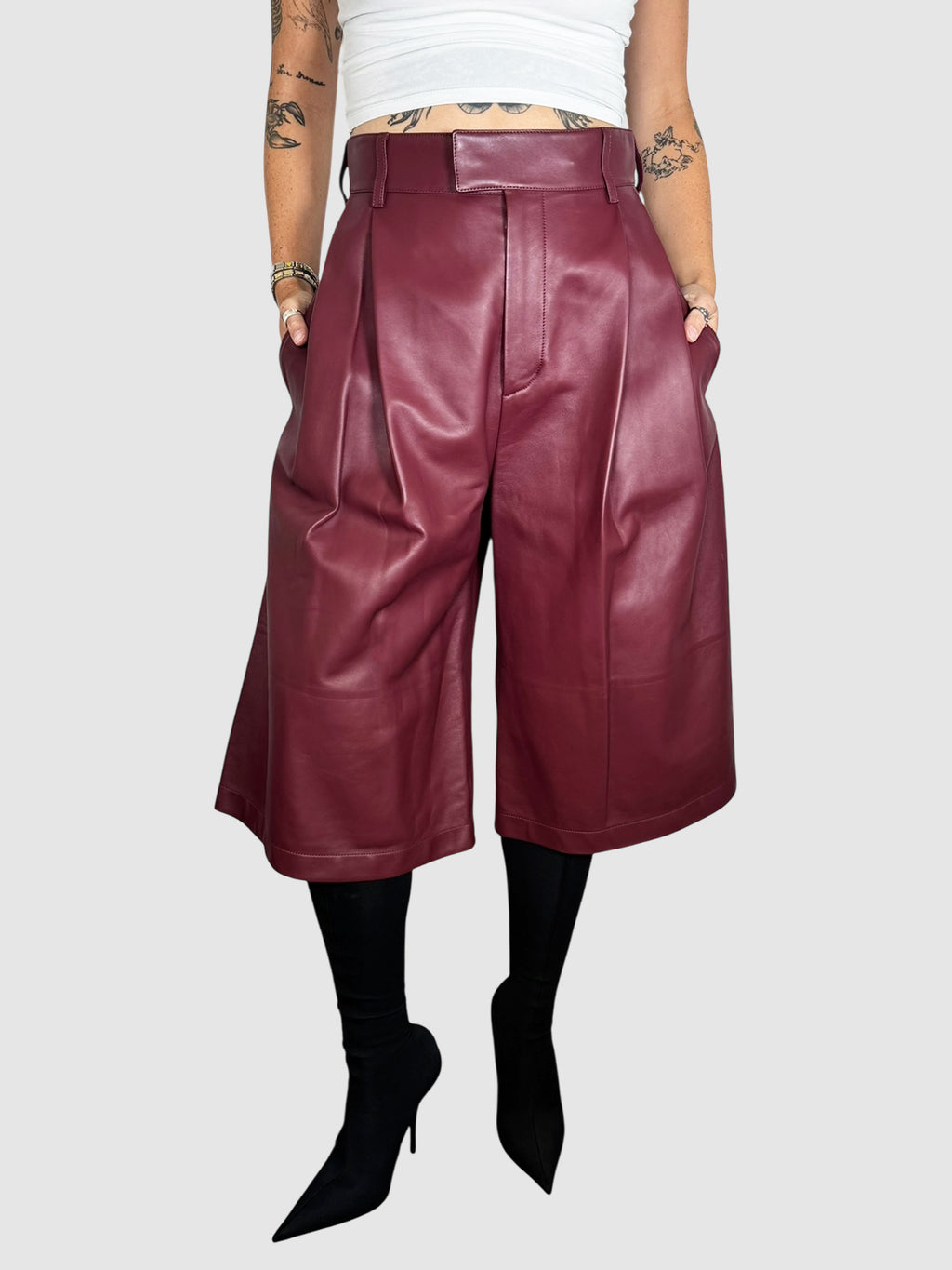 Pleated Leather Culottes
