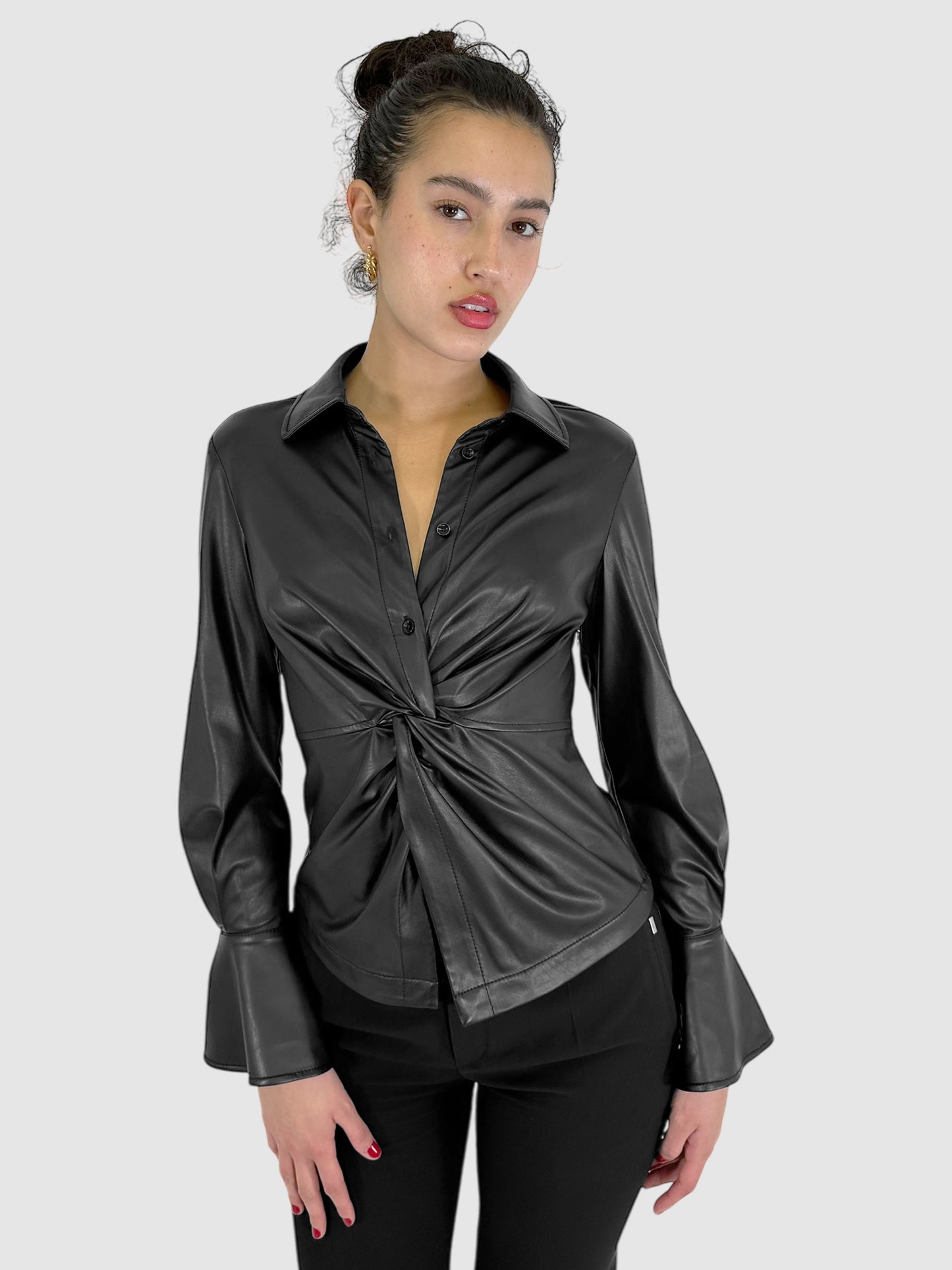 Faux Leather Ruched Front Top - Size 2