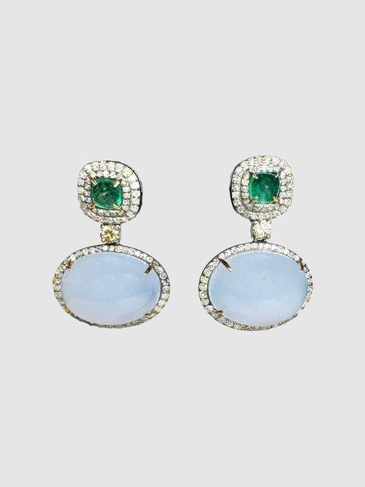 Victorian Emerald and Chalcedony Earrings