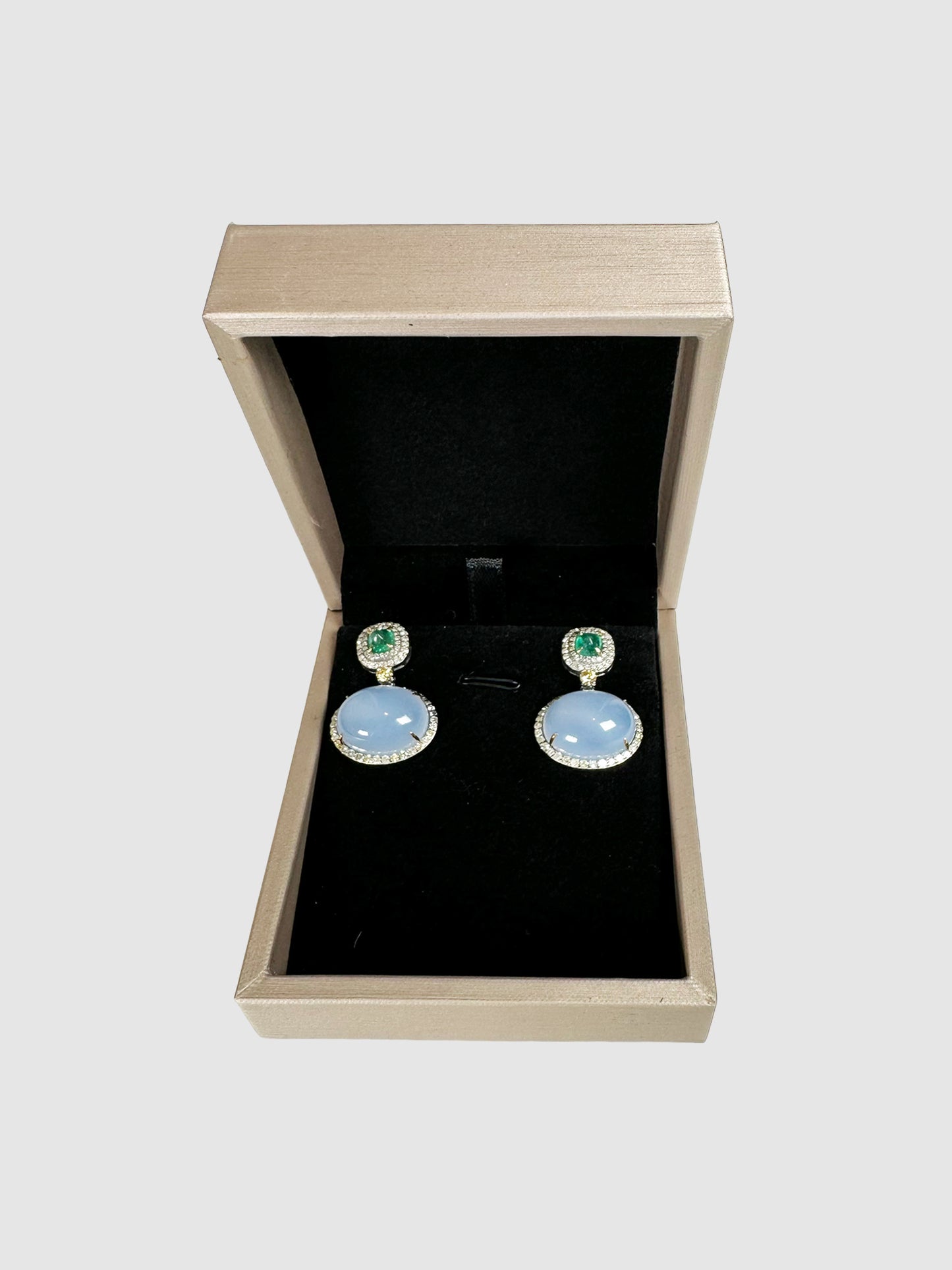 Victorian Emerald and Chalcedony Earrings