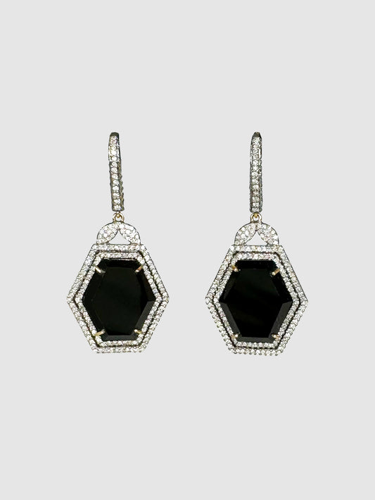 Victorian Black Spinel and Diamond Earrings