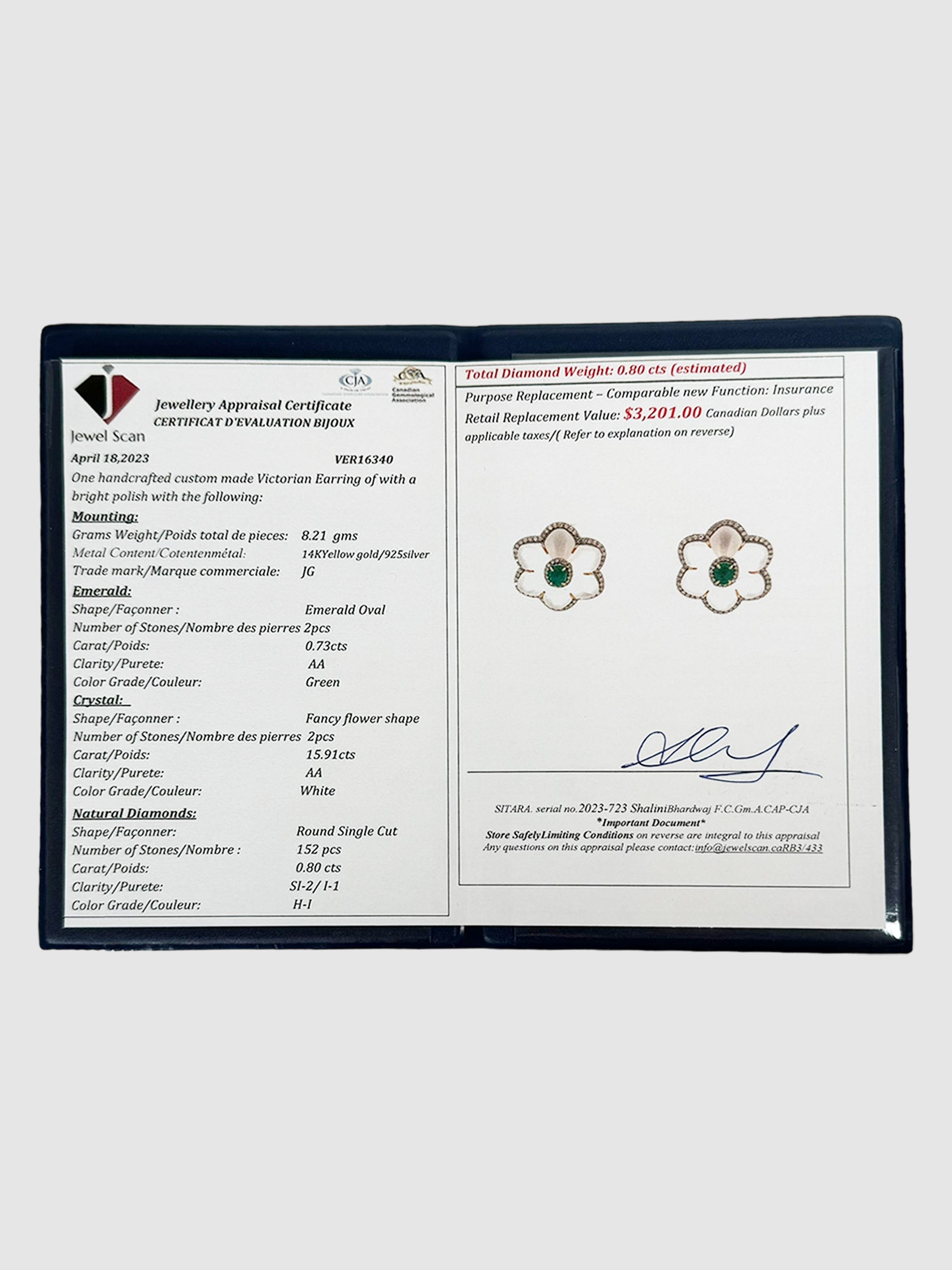 Flower Victorian Diamond Emerald Earrings