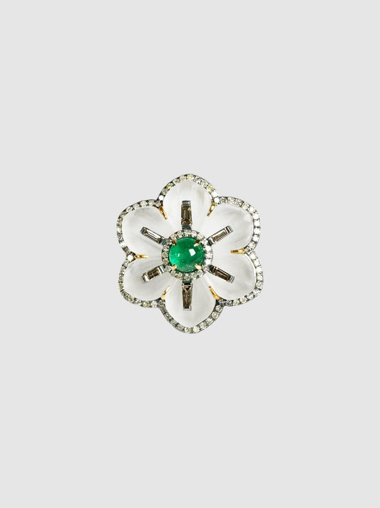 Flower Victorian Diamond Emerald Ring