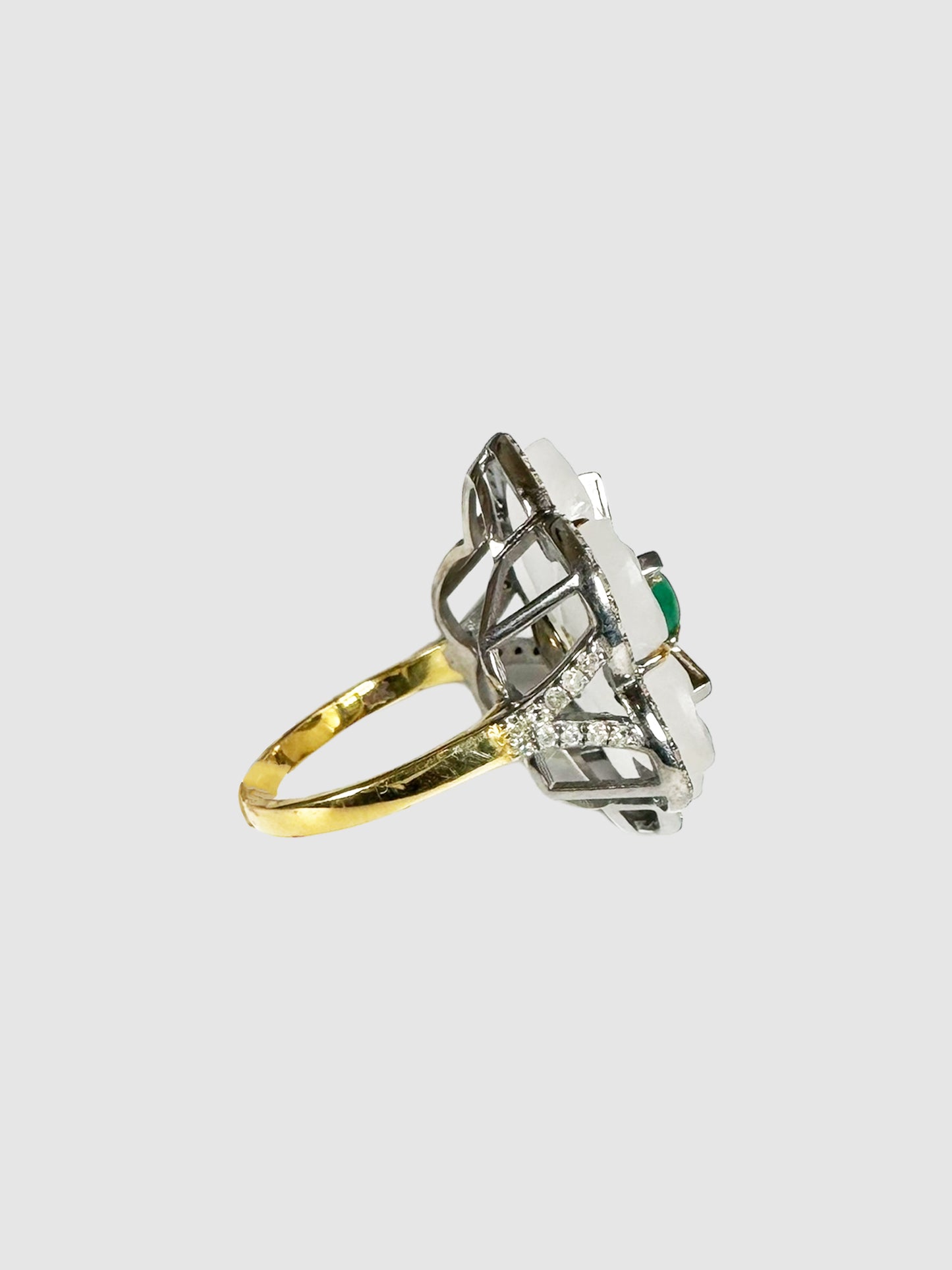 Flower Victorian Diamond Emerald Ring