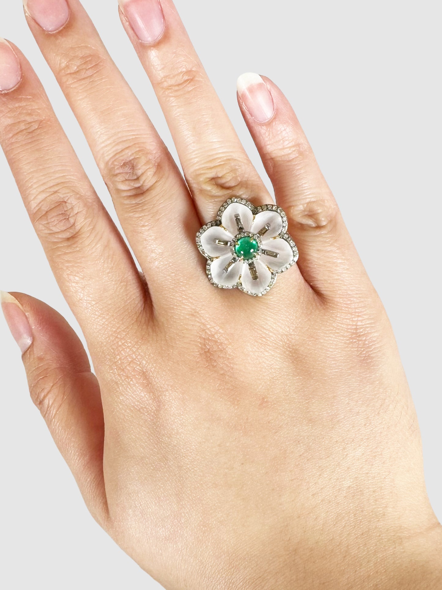 Flower Victorian Diamond Emerald Ring