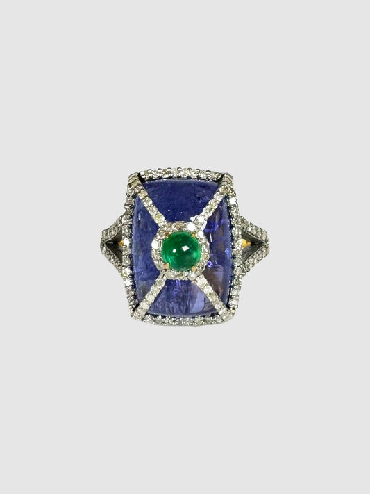 Victorian Tanzanite and Emerald Ring