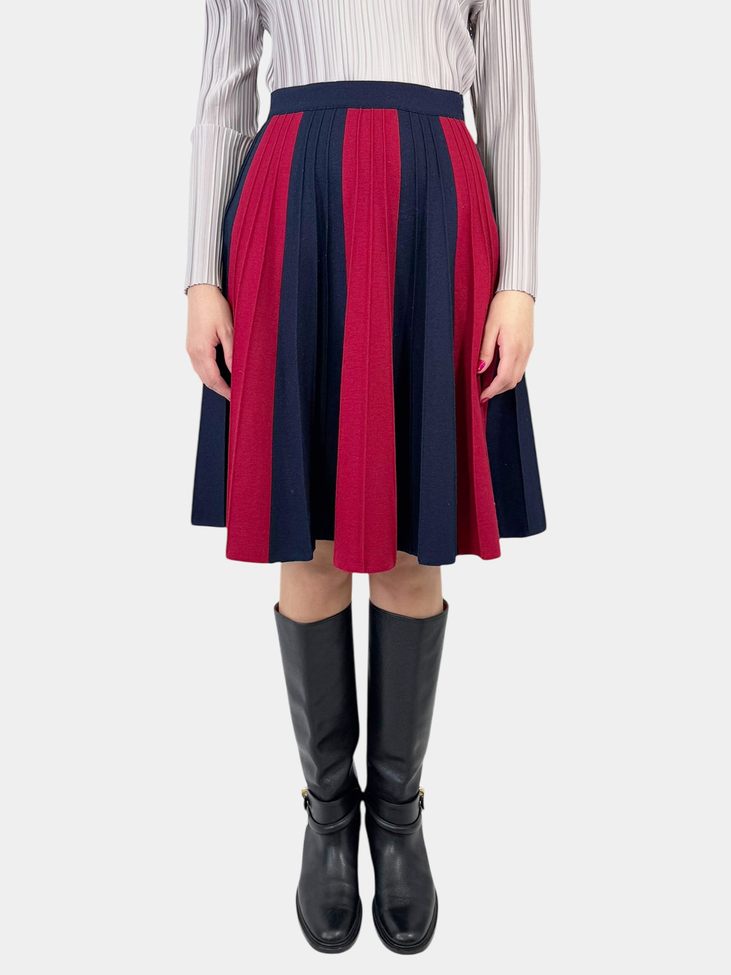 Pleated Stripe Wool Skirt - Size 4