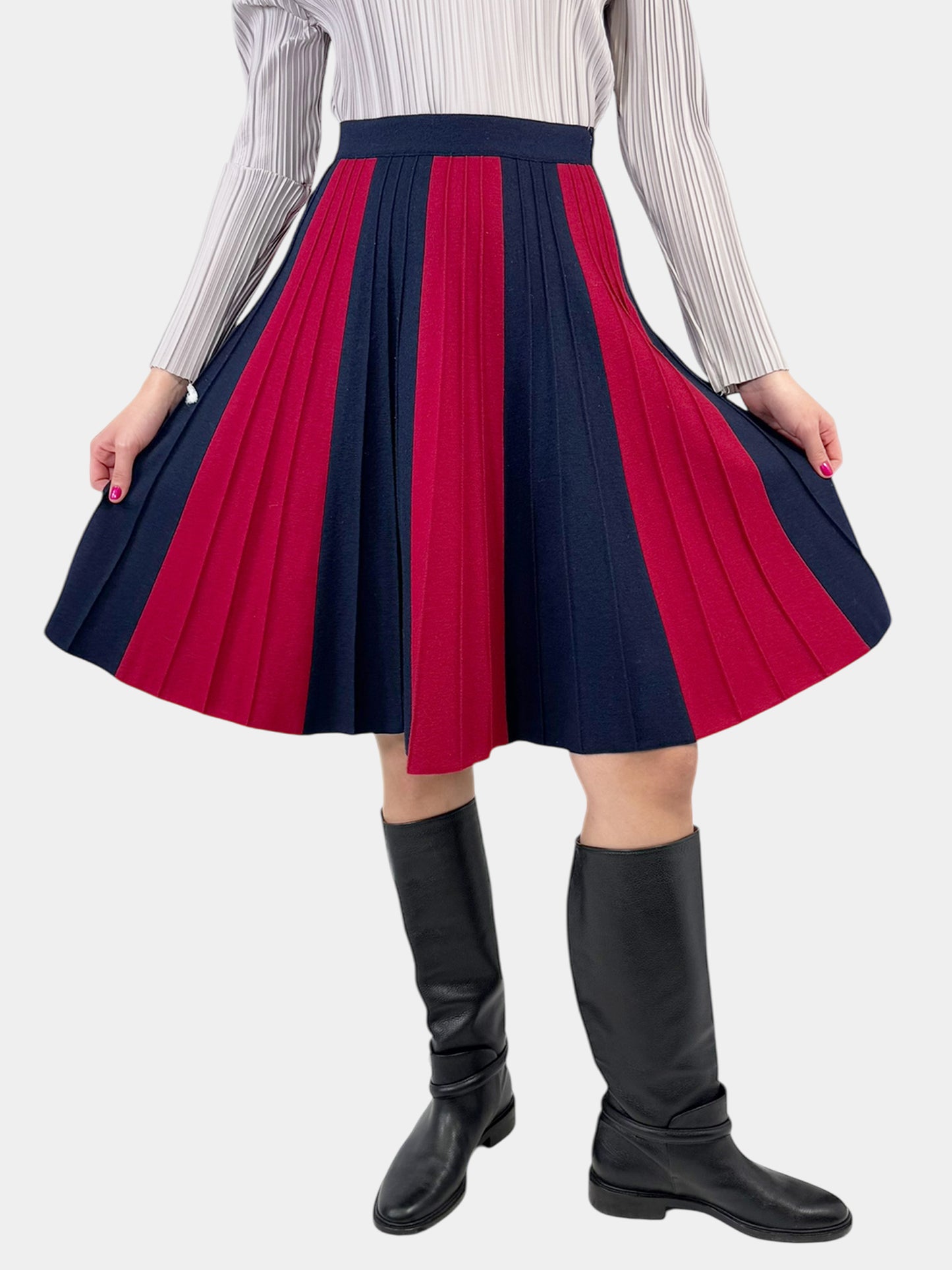 Pleated Stripe Wool Skirt - Size 4