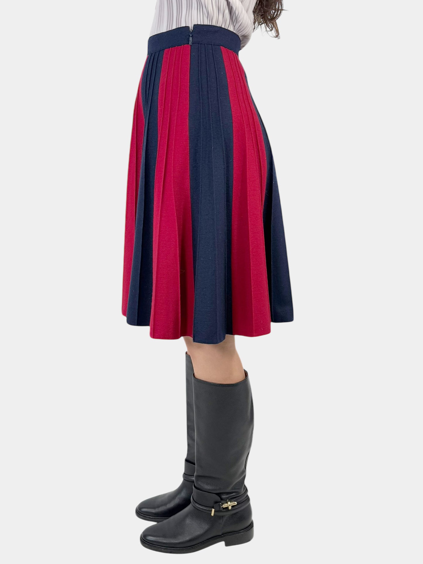 Pleated Stripe Wool Skirt - Size 4