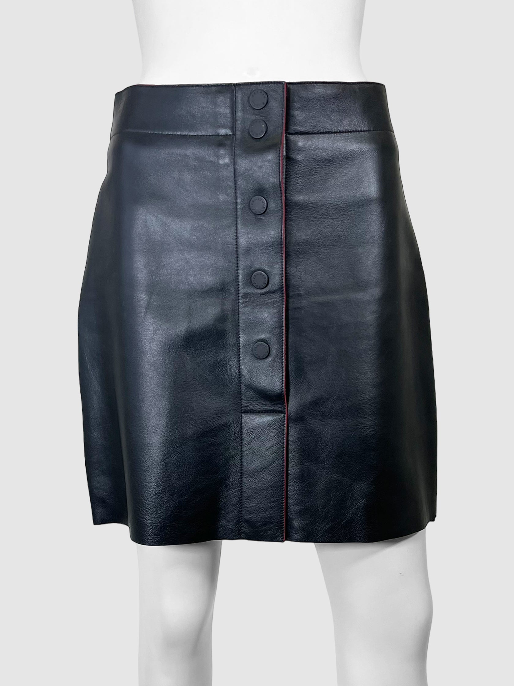 Leather Button-Up Mini Skirt - Size 1