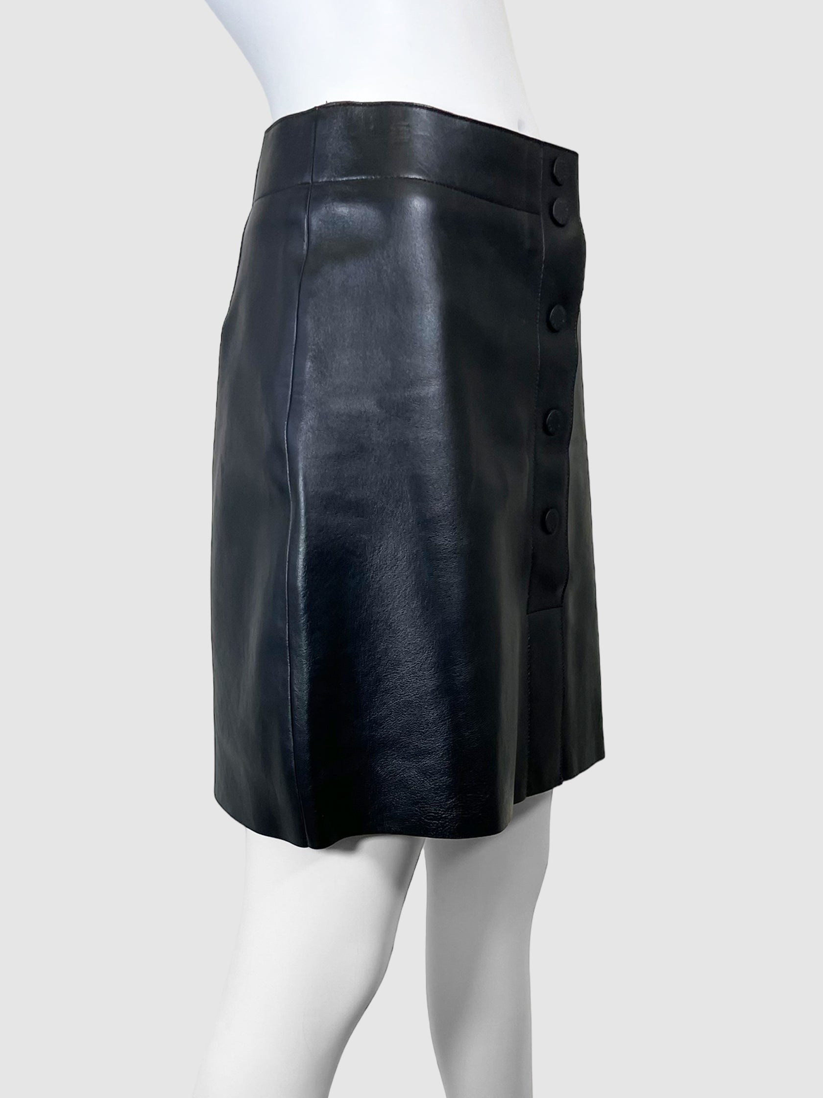 Leather Button-Up Mini Skirt - Size 1