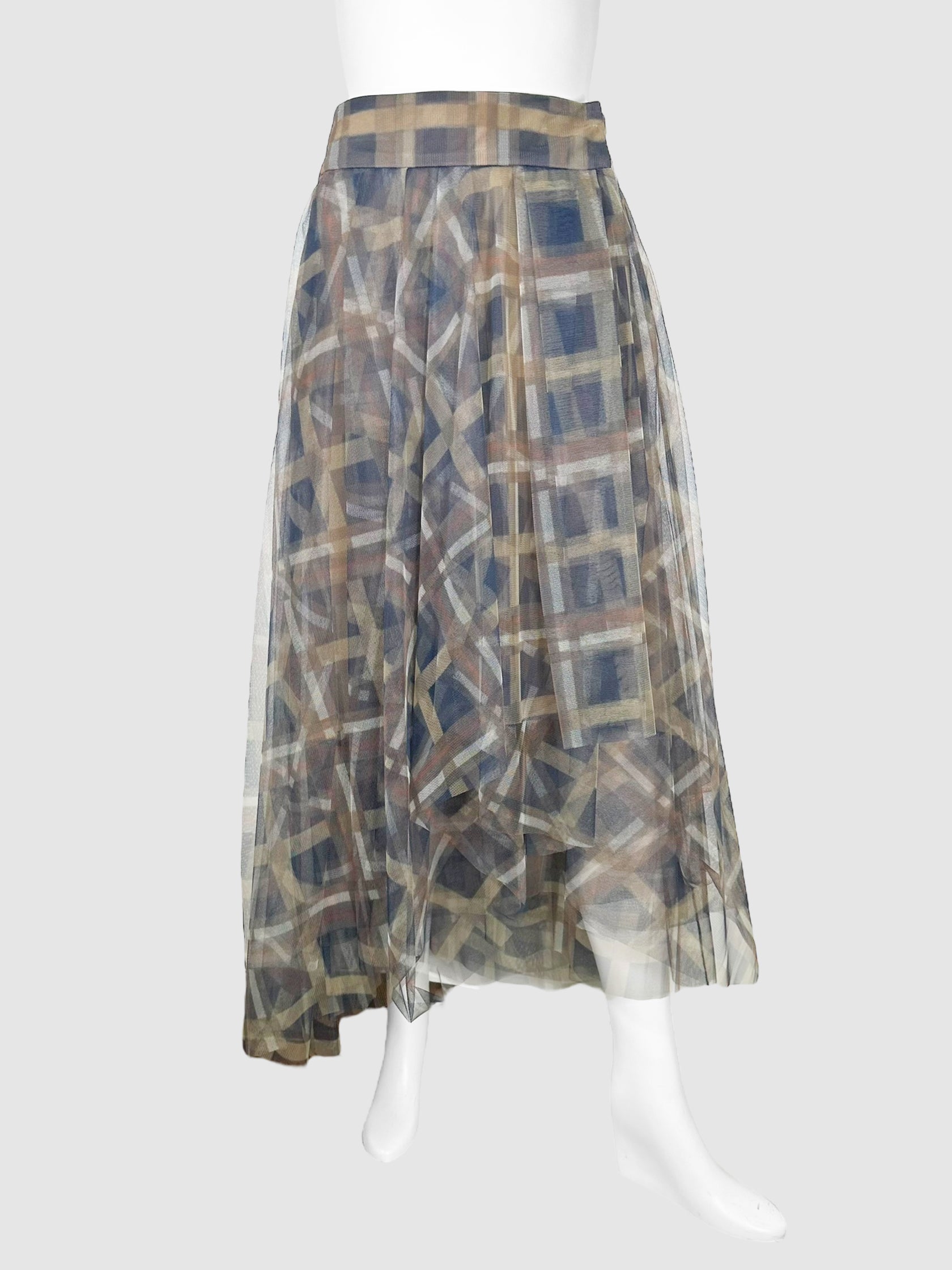 Plaid Pleated Tulle Midi Skirt - Size 8