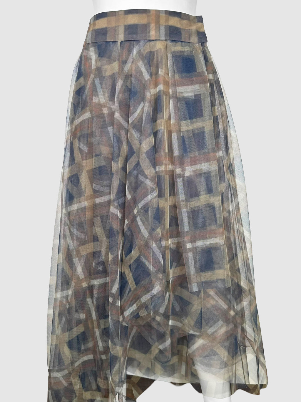 Plaid Pleated Tulle Midi Skirt - Size 8