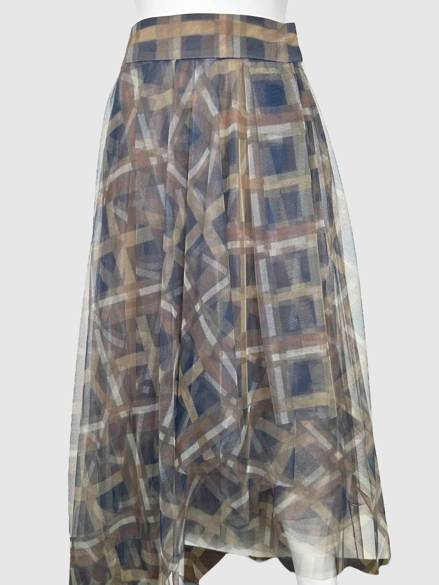 Plaid Pleated Tulle Midi Skirt - Size 8