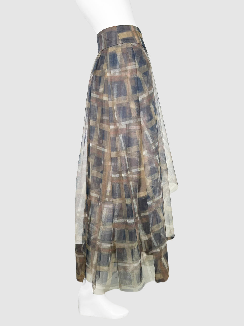 Plaid Pleated Tulle Midi Skirt - Size 8