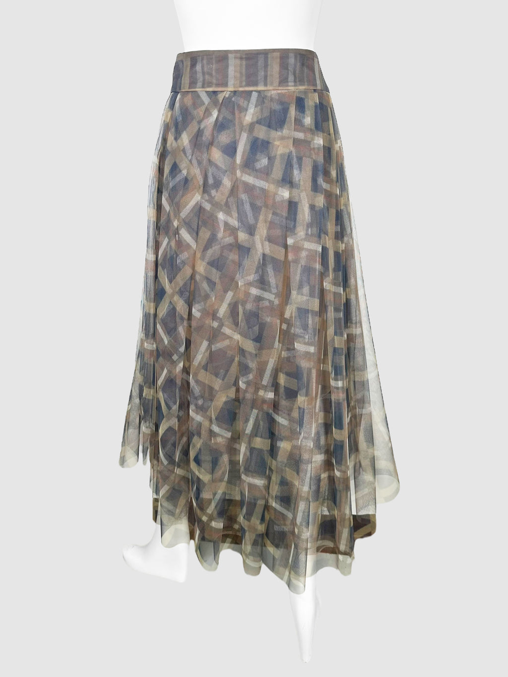 Plaid Pleated Tulle Midi Skirt - Size 8