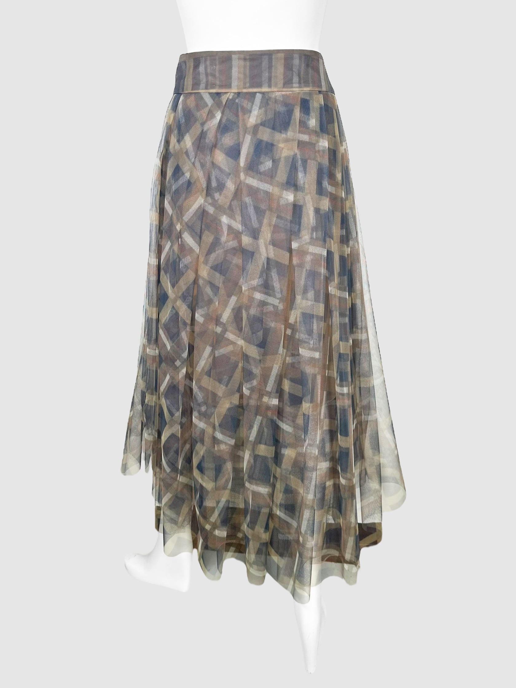Plaid Pleated Tulle Midi Skirt - Size 8