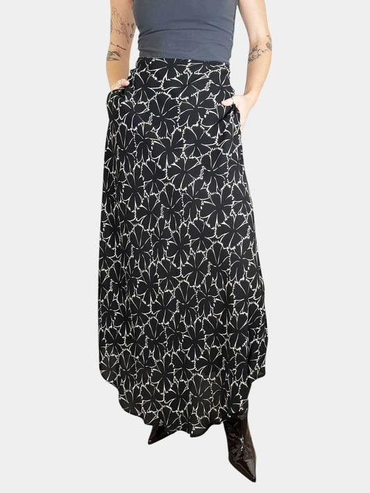 Celine Black and White Asymmetric Floral Print Maxi Skirt, Size 38 Luxury Designer Resale Consignment Toronto Secondhand