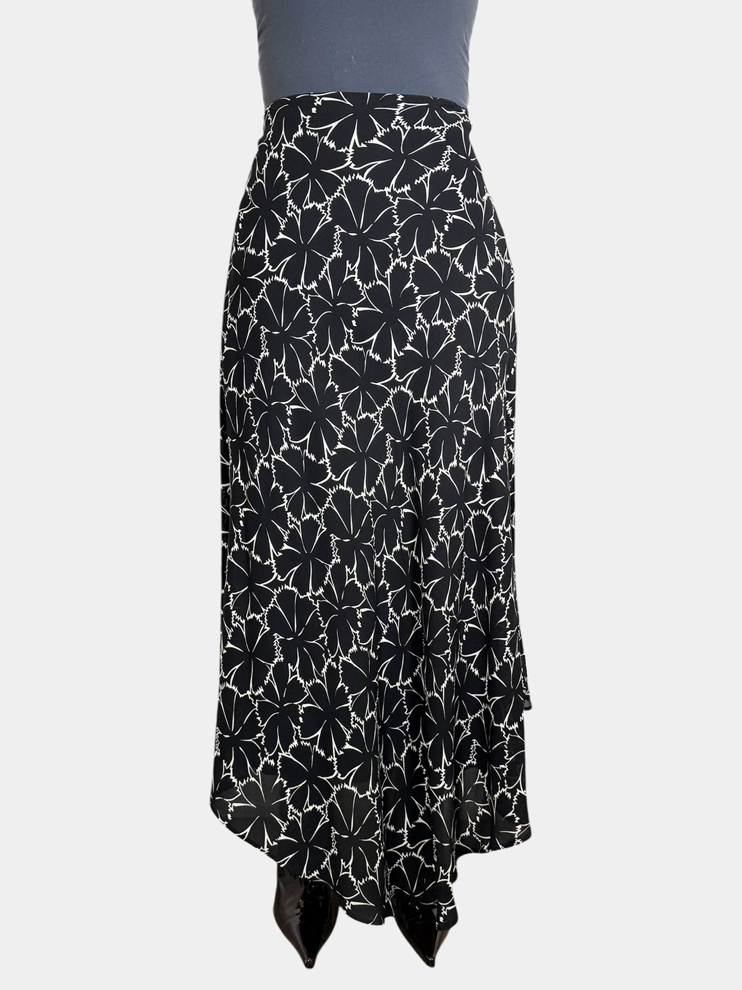 Asymmetric Floral Print Maxi Skirt - Size 38