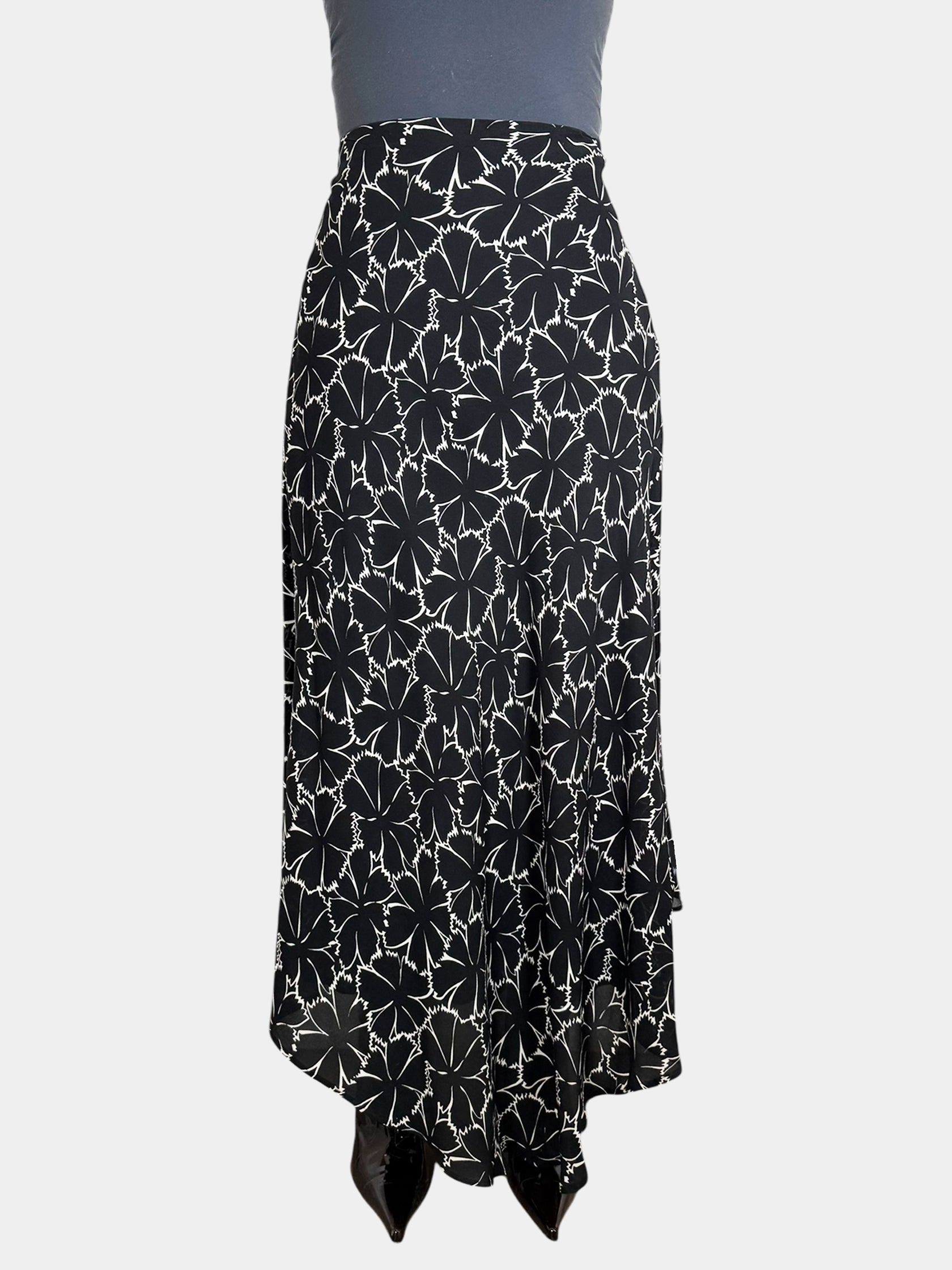 Asymmetric Floral Print Maxi Skirt