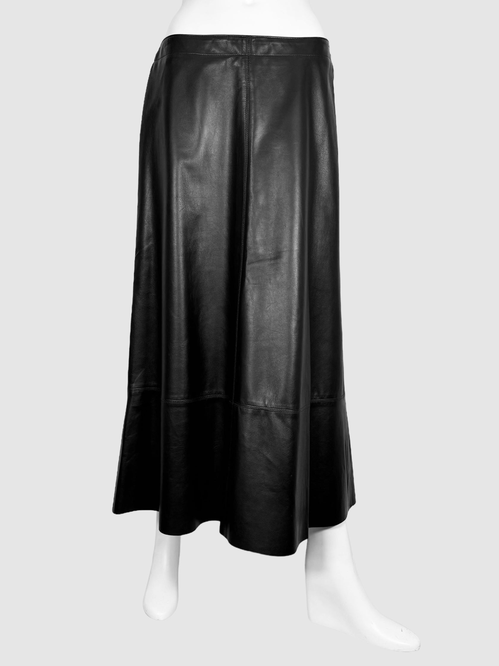 Holt Renfrew Black Leather Flare Maxi Skirt Size 8 Consignment Secondhand Designer Luxury Resale Toronto Trendy