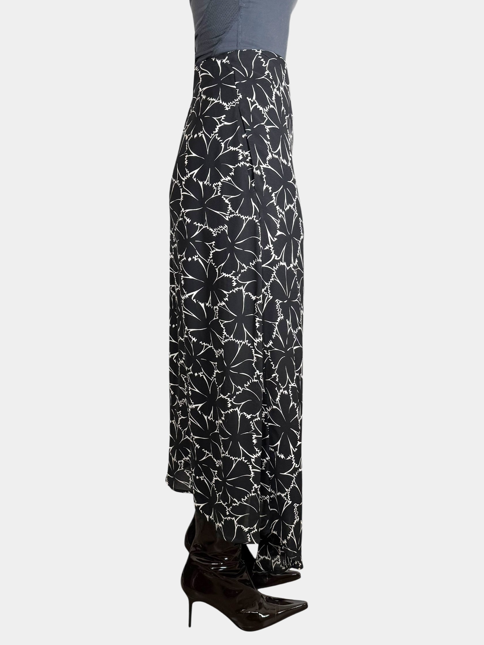 Celine Black and White Asymmetric Floral Print Maxi Skirt, Size 38 Luxury Designer Resale Consignment Toronto Secondhand