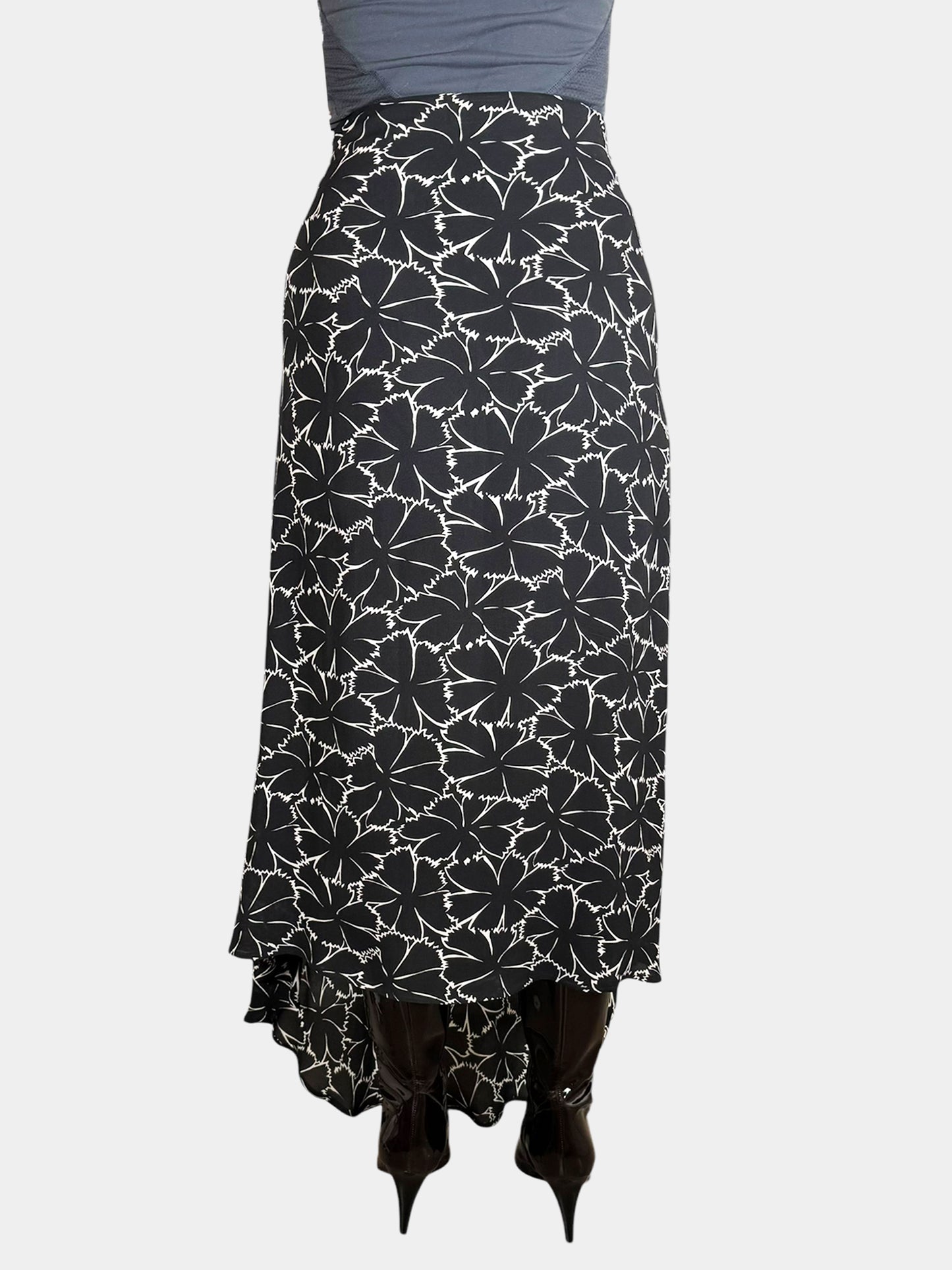 Asymmetric Floral Print Maxi Skirt - Size 38