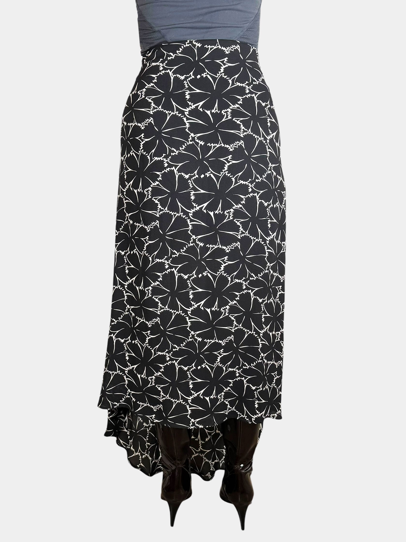Asymmetric Floral Print Maxi Skirt