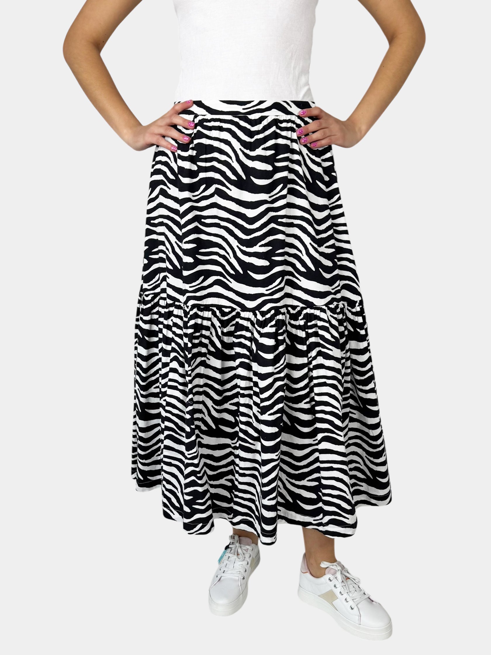 Zebra Print Tiered Maxi Skirt - Size 10