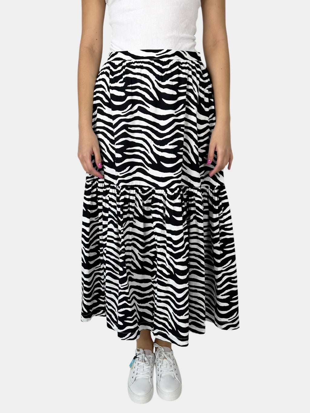 Zebra Print Tiered Maxi Skirt - Size 10