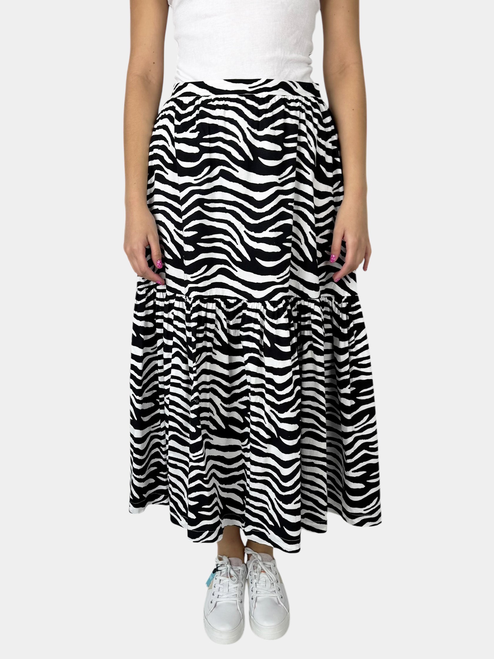 Zebra Print Tiered Maxi Skirt - Size 10