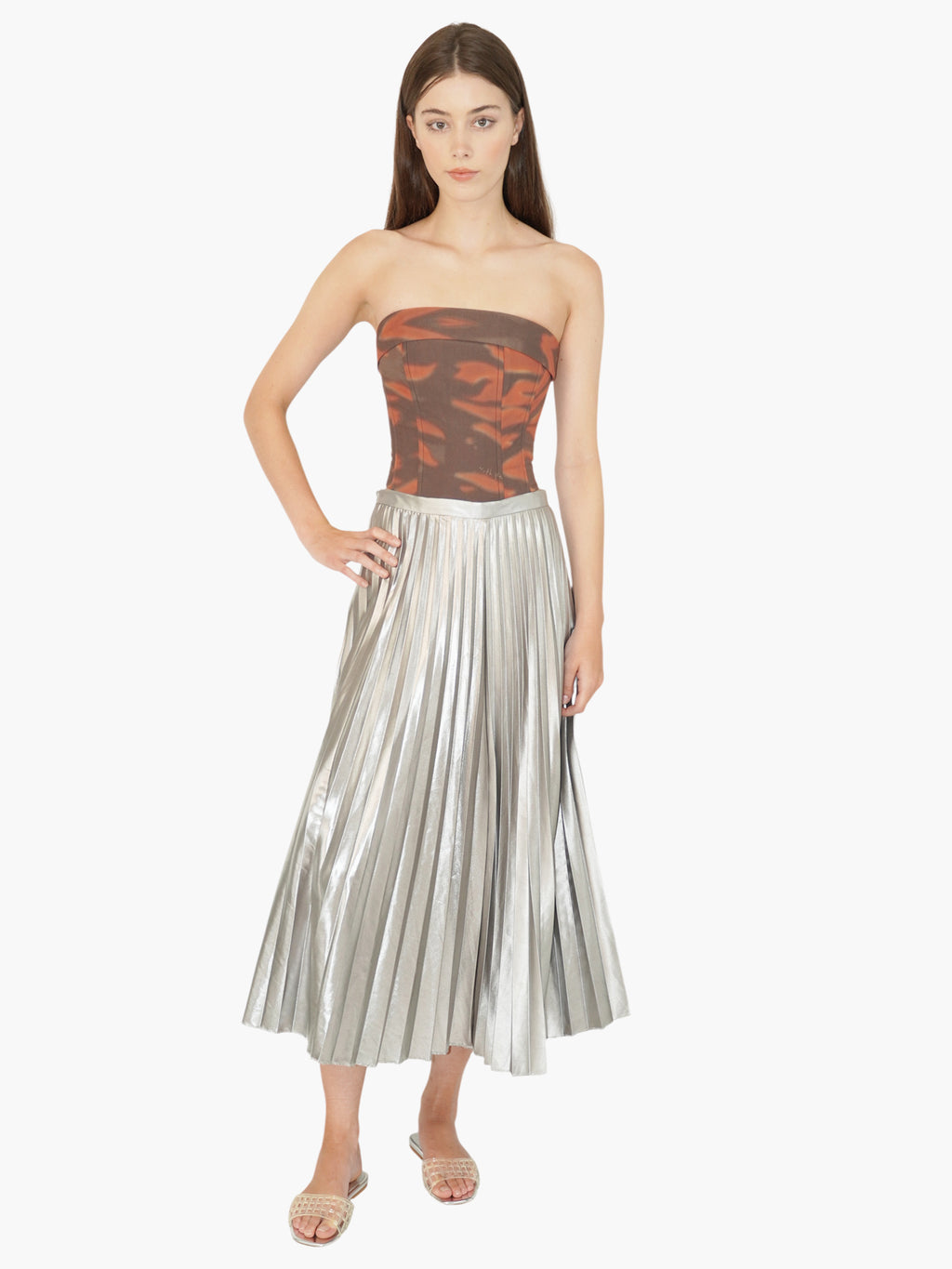 Metallic Pleated Skirt