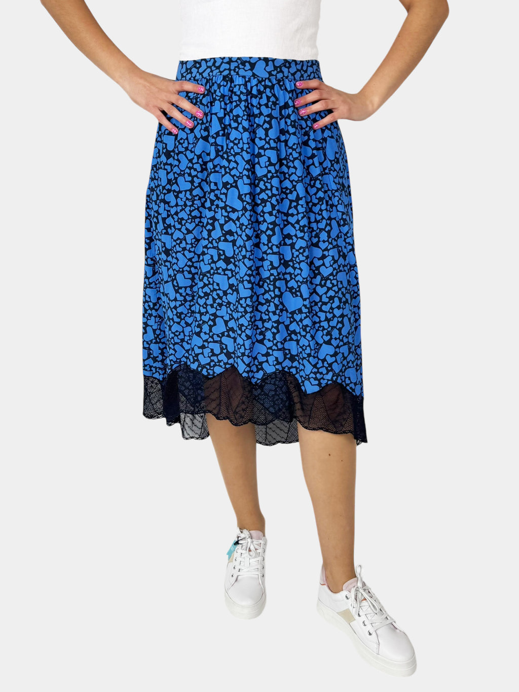 Heart Print Midi Skirt - Size 38