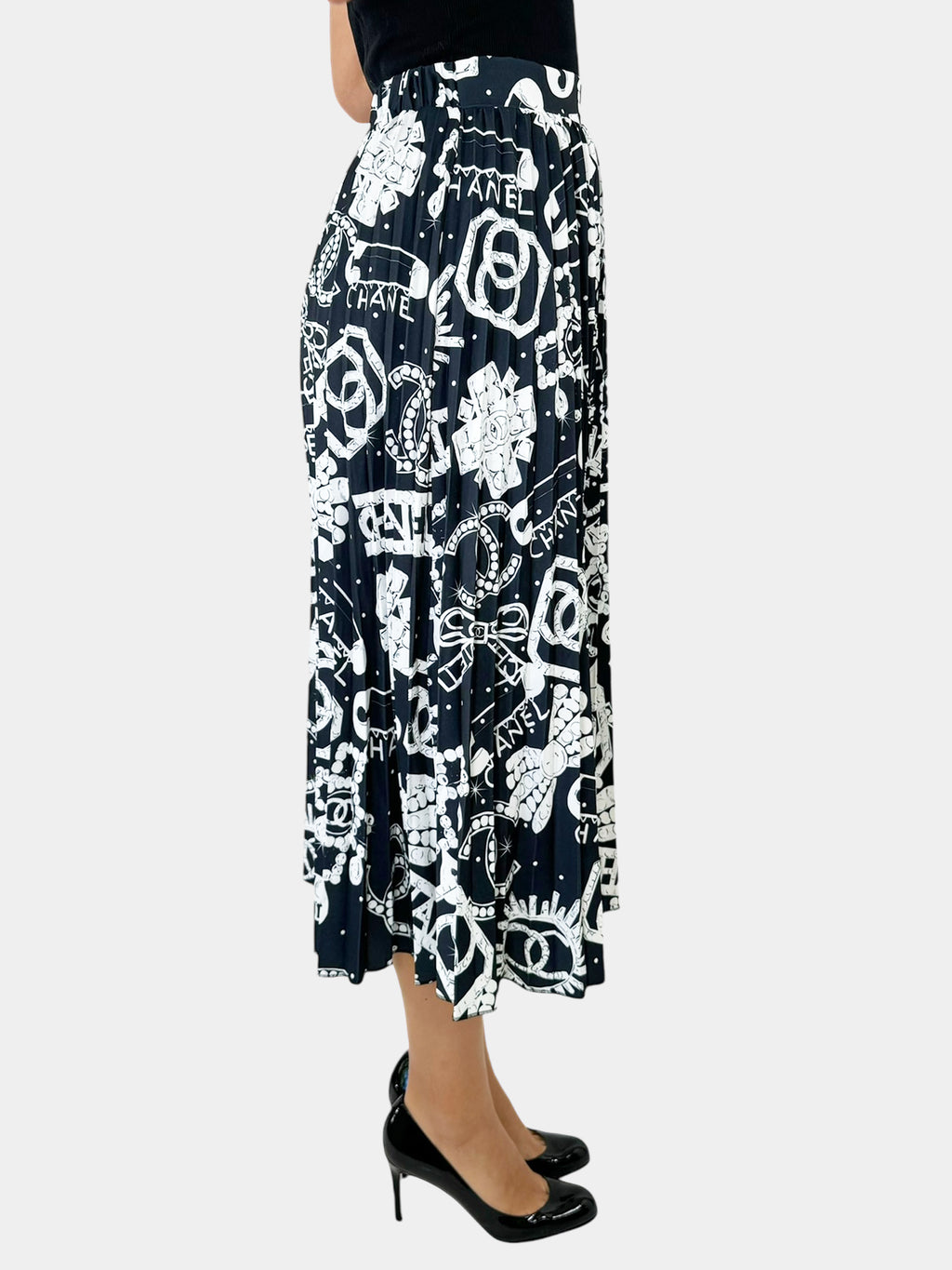 Pleated CC Midi Skirt - Size 38