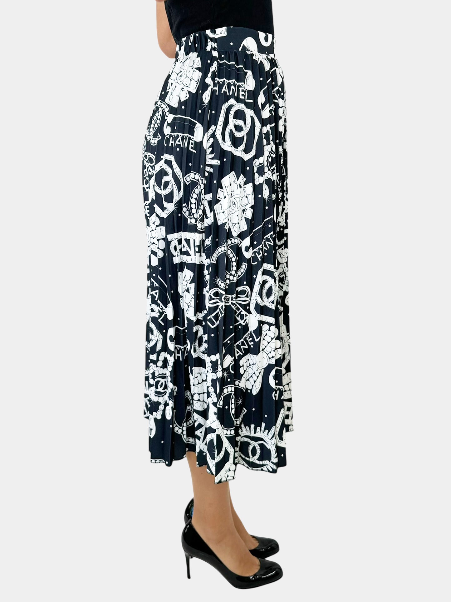 Pleated CC Midi Skirt - Size 38