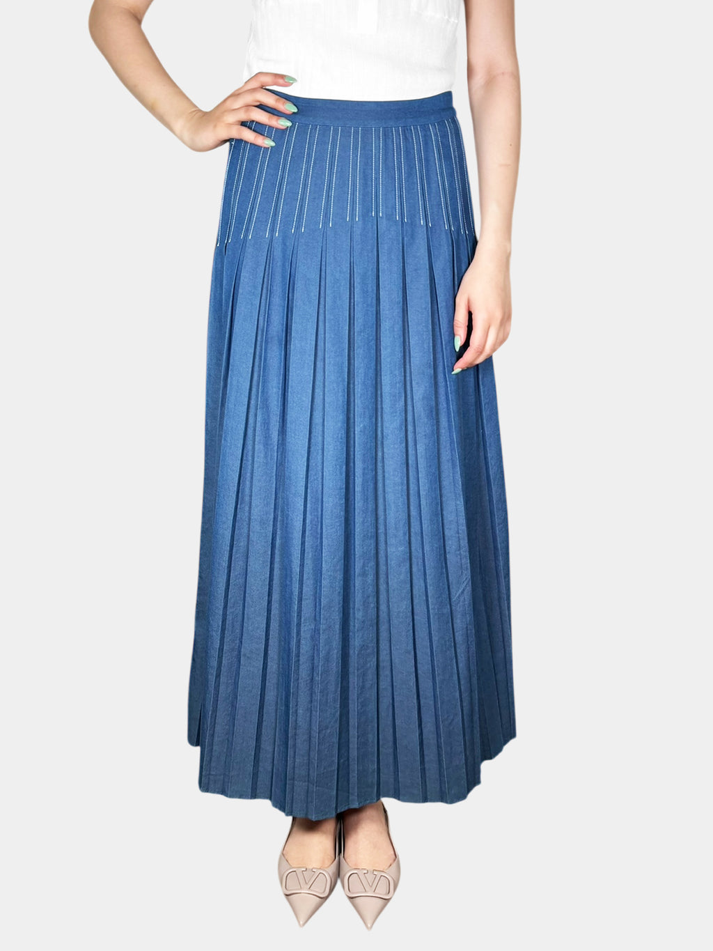 Pleated Denim Skirt