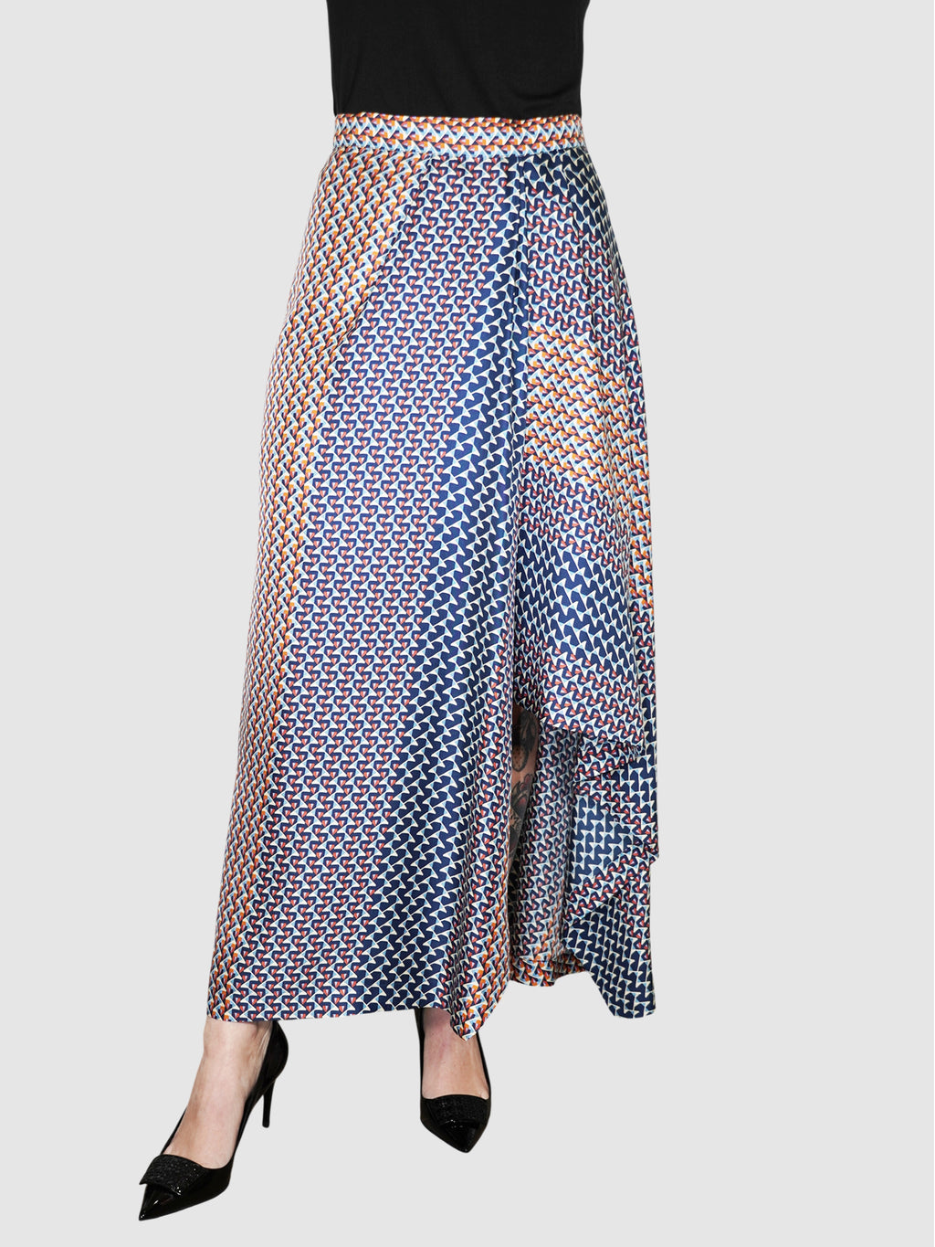 Multi-Print Silk Skirt