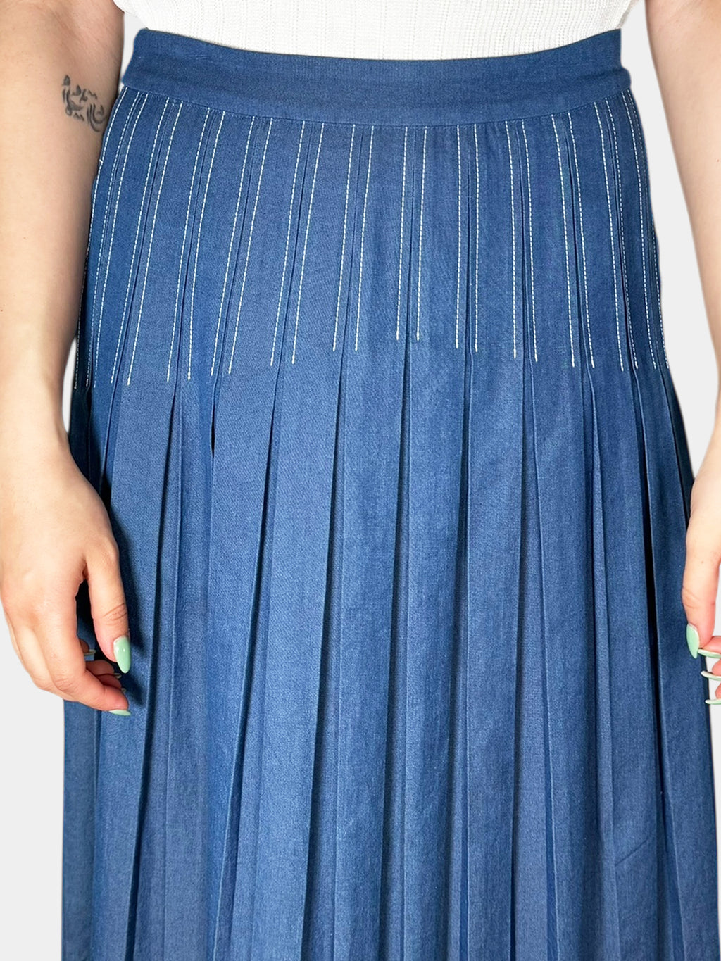 Pleated Denim Skirt
