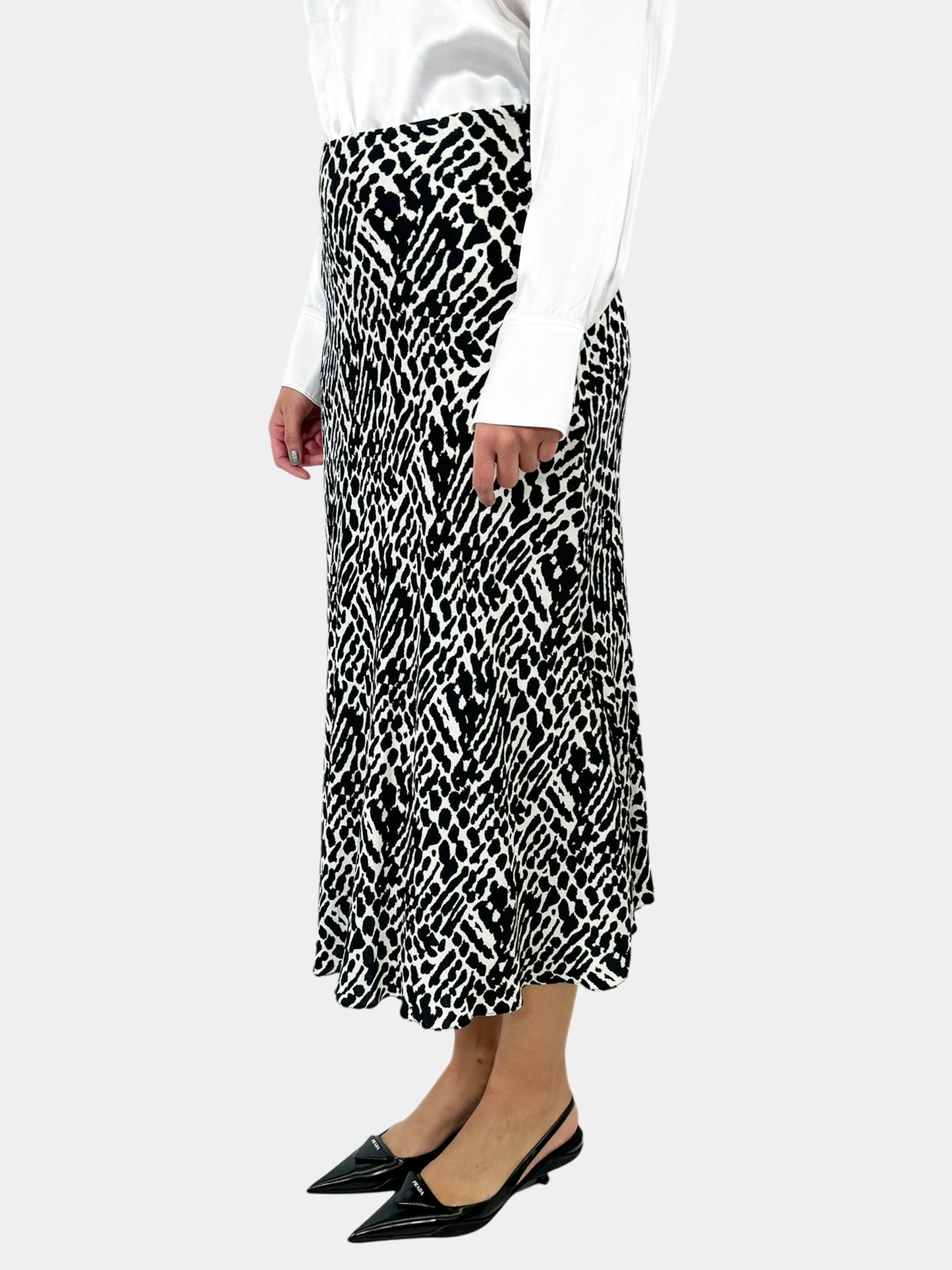 Leopard Print Satin Midi Skirt - Size S