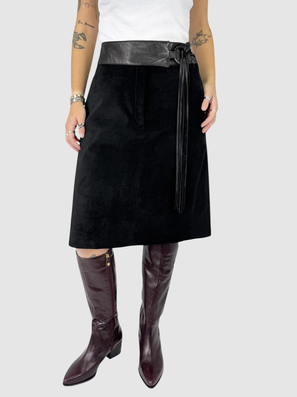 Belted Suede Skirt