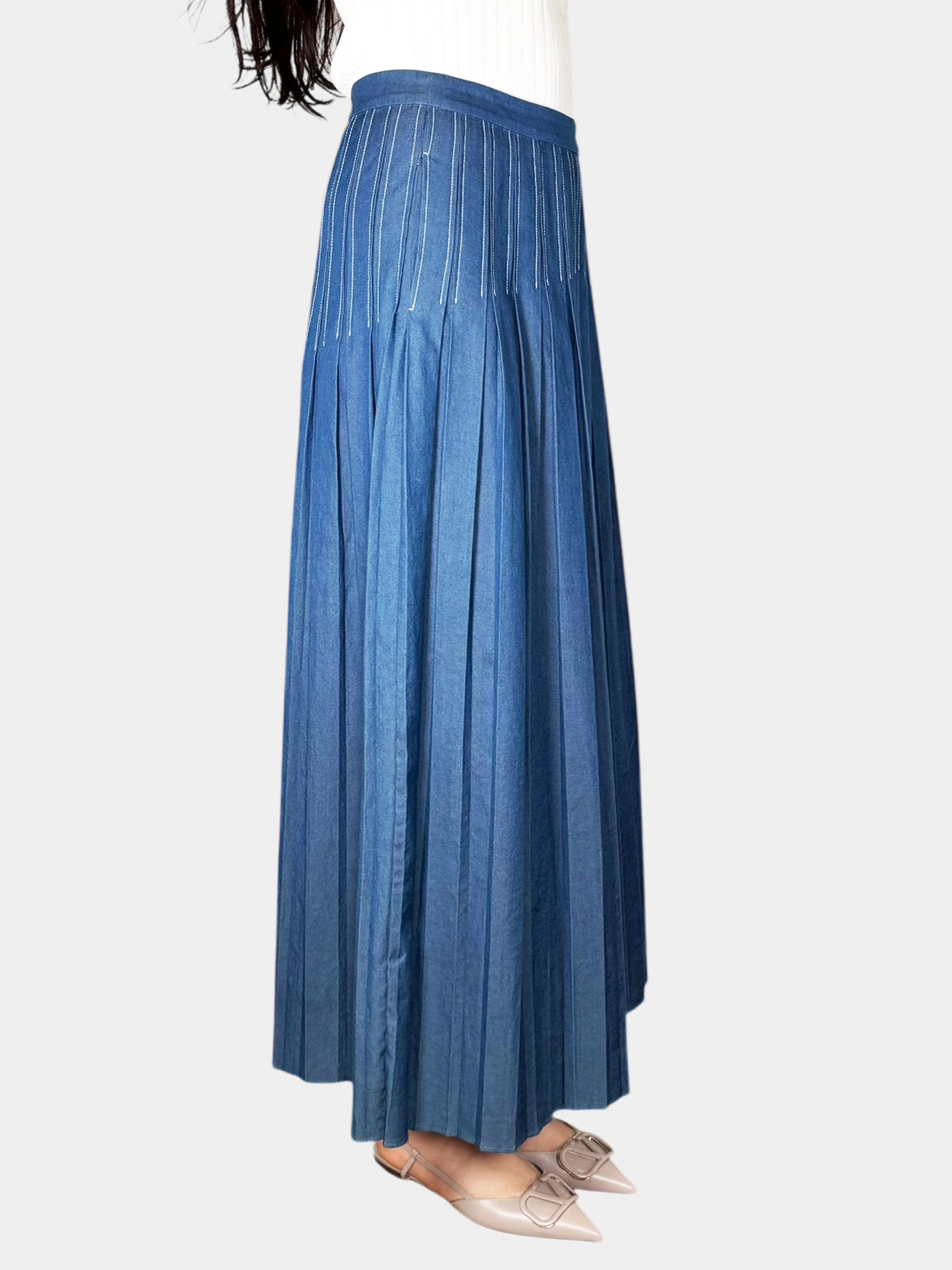 Pleated Denim Skirt
