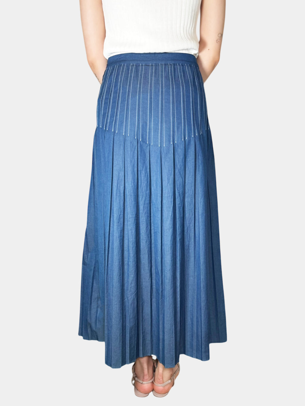 Pleated Denim Skirt